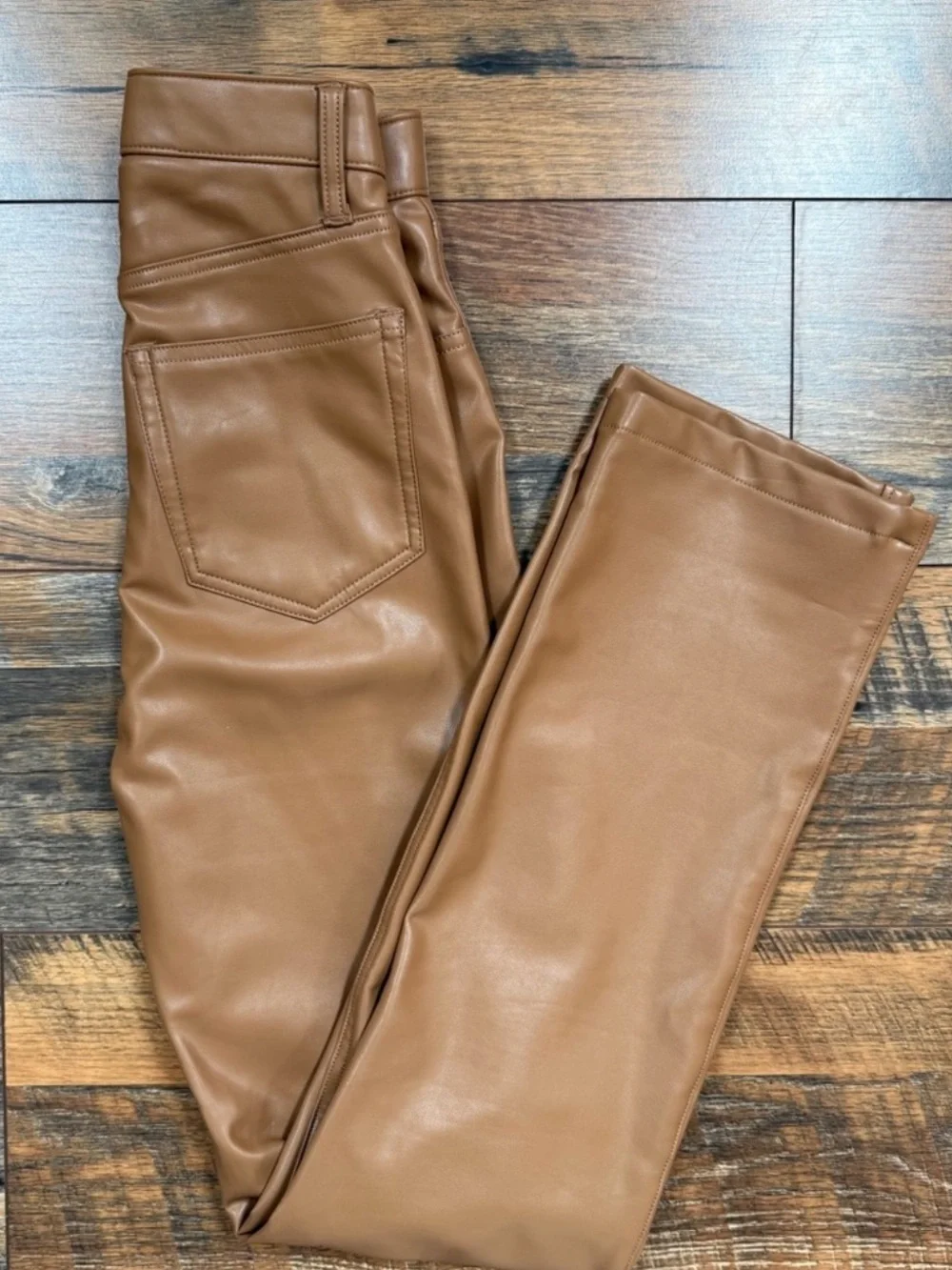 Abercrombie & Fitch Faux Leather 90s Straight Ultra High Rise Pant - Camel Brown